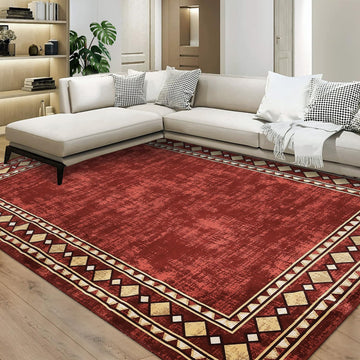 Garvee Bordered Red 4x6 Machine Washable Area Rug for Living Room Modern Bordered Area Rug, Non-Slip Stain Resistant Accent Rug Indoor Minimalist Border Floor Cover Carpet for Bedroom