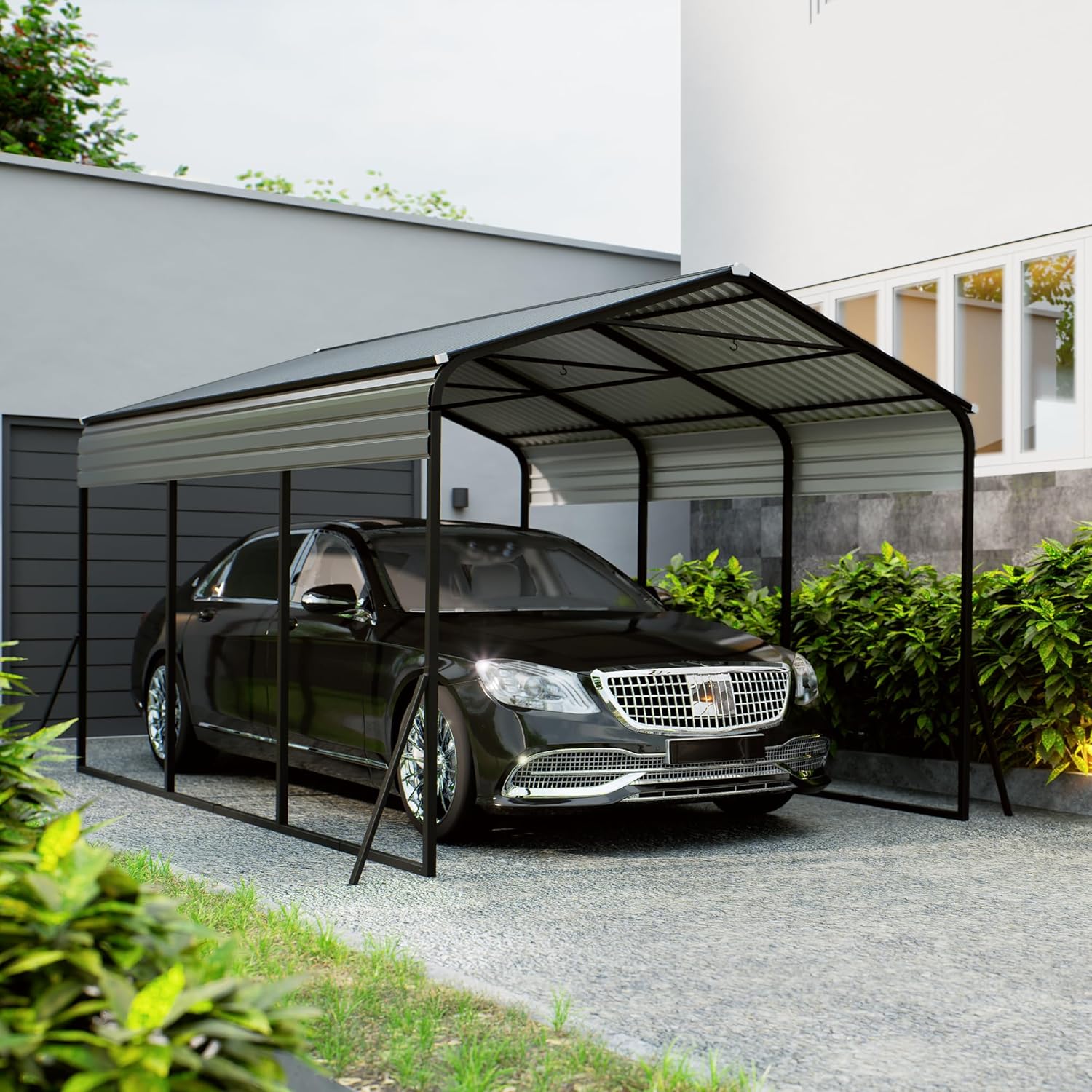 Garvee 10×15 FT Heavy Duty Metal Carport with Galvanized Steel Frame, All-Weather Outdoor Car Shelter for Cars, Trucks, Boats, Vehicles & Equipment, Outdoor Galvanized Shelter (Shipped in 2 packages)
