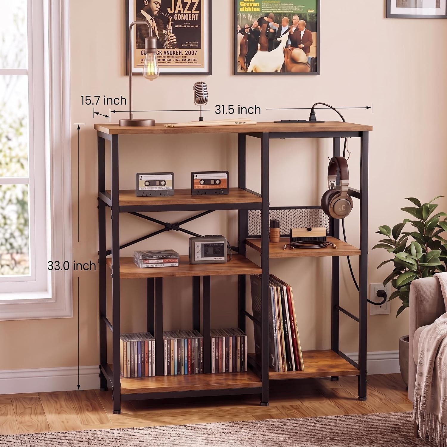 Garvee 4-Tier Record Player Stand & Media Console for Living Room - Holds 300+ Vinyl Records, Fits 7/10/12 in vinyl records - Color: Sunset Cloud