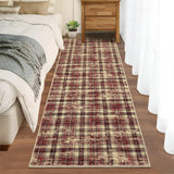 Garvee 2.5' x 12' Extra-Long Plaid Runner Rug, Washable Soft Non-Slip 0.23-Inch Low-Pile Carpet for Hallway, Farmhouse Rustic, Red - Red