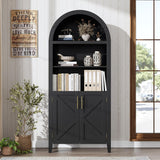 Garvee Arched Bookcase with Doors - 5-Tier Open Display Shelf, Modern Bookshelf Storage Cabinet for Home Office Living Room Library, Black - Black