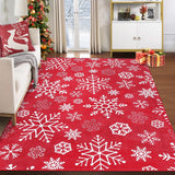 Garvee Christmas Area Rug 8x10 Snowflake Pattern Machine Washable Non Slip Polyester Indoor Decorative Accent Rug for Living Room Bedroom Kitchen - Red