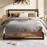 Garvee Full Size Bed Frame with Wooden Headboard & Footboard, Metal Platform, 14" Easy Assembly, Noise-Free, Rustic Brown, 700lbs Capacity, Industrial Style - Retro color