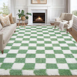Garvee 9x12 Area Rugs Large Fluffy Checkered Rug for Living Room Bedroom Green White - Green