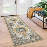 Garvee Vintage Runner Rug 2x6 Area Rug Washable Entryway Rug Soft Non Slip Laundry Rug Low Pile Throw Kitchen Runner Mat Retro Accent Floral Rugs Oriental Bedroom Living Room Carpet, Orange Yellow - Yellow