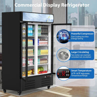 Garvee Commercial Refrigerator, Glass Door with LED Lighting - Upright Beverage Display Cooler for Home, Store, Gym, or Office, Featuring Double Swing Doors and 36.3 cu.ft