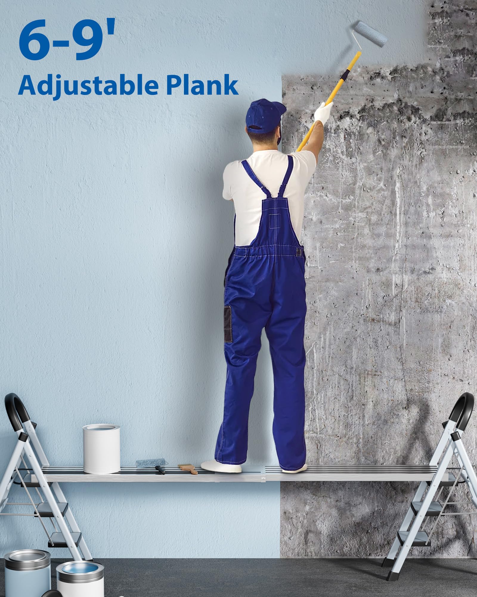 Ladder Jacks Telescoping Aluminum Work Plank, 6-9 Feet 500lbs Capacity ...