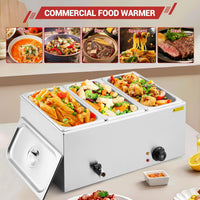 Garvee 21QT Electric Food Warmer with Triple Compartments & Adjustable Temp Control, Stainless Steel, Drainage Faucet, Removable Pans, Ideal for Catering Buffets