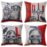 Garvee Decorative Halloween Throw Pillow Covers Pillow Covers Skeleton Skull Square Cushion Case for Couch Beige 18 x 18 inches, Set of 4