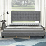 Garvee King Size Platform Bed Frame, Upholstered Button Tufted Headboard, Metal Foundation, Wood Slats, Adjustable, Noise-Free, Light Grey - Light Gray