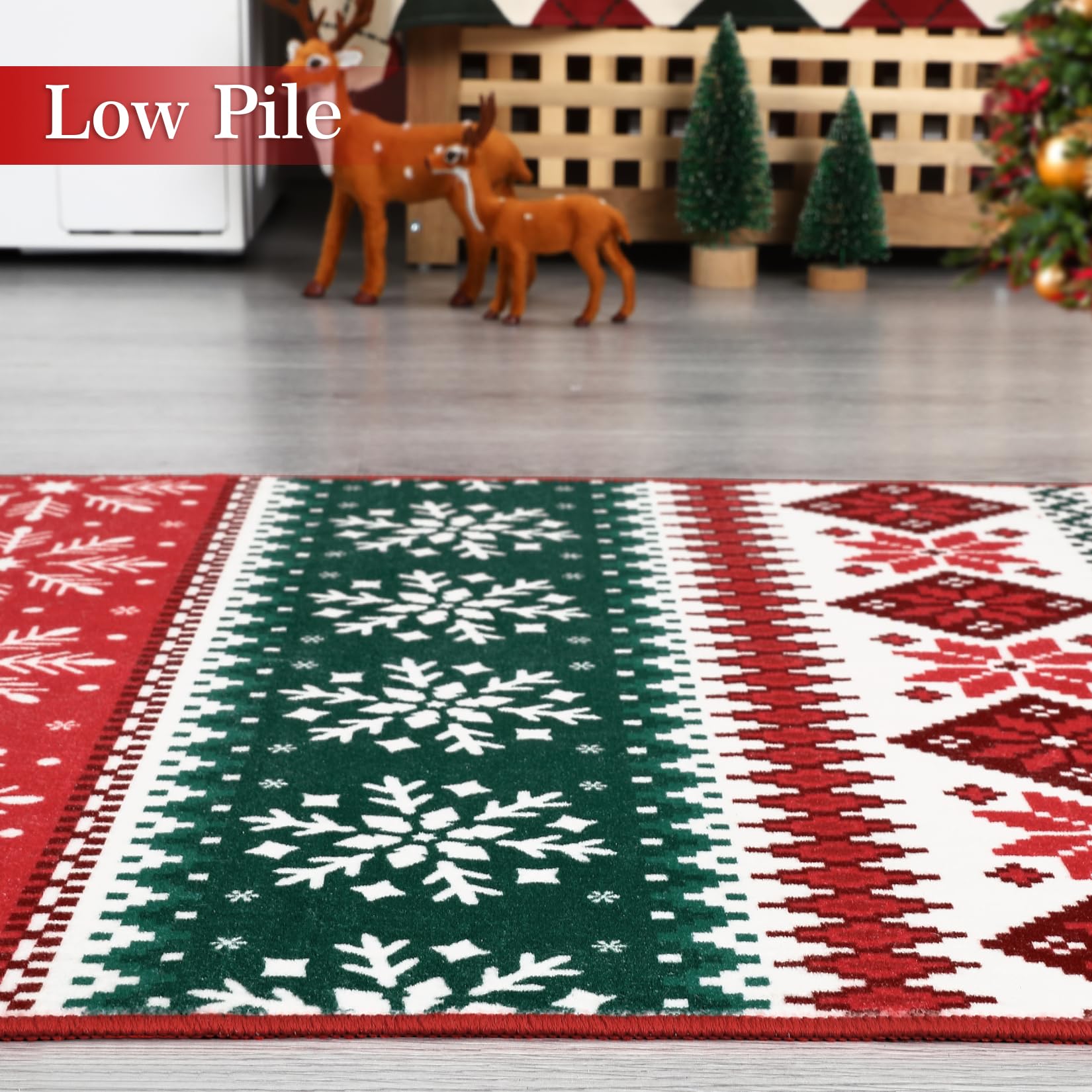 Garvee Christmas Area Rug 9x12 Farmhouse Non Slip Stain Resistant Soft Low Pile Red & Green Holiday Decor for Living Room Bedroom Kitchen