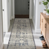 Garvee Area Rug Vintage Floral 2x6 Washable Soft Cashmere Cotton TPR Non-Slip Backing for Living Room Bedroom Bathroom Kitchen - Blue