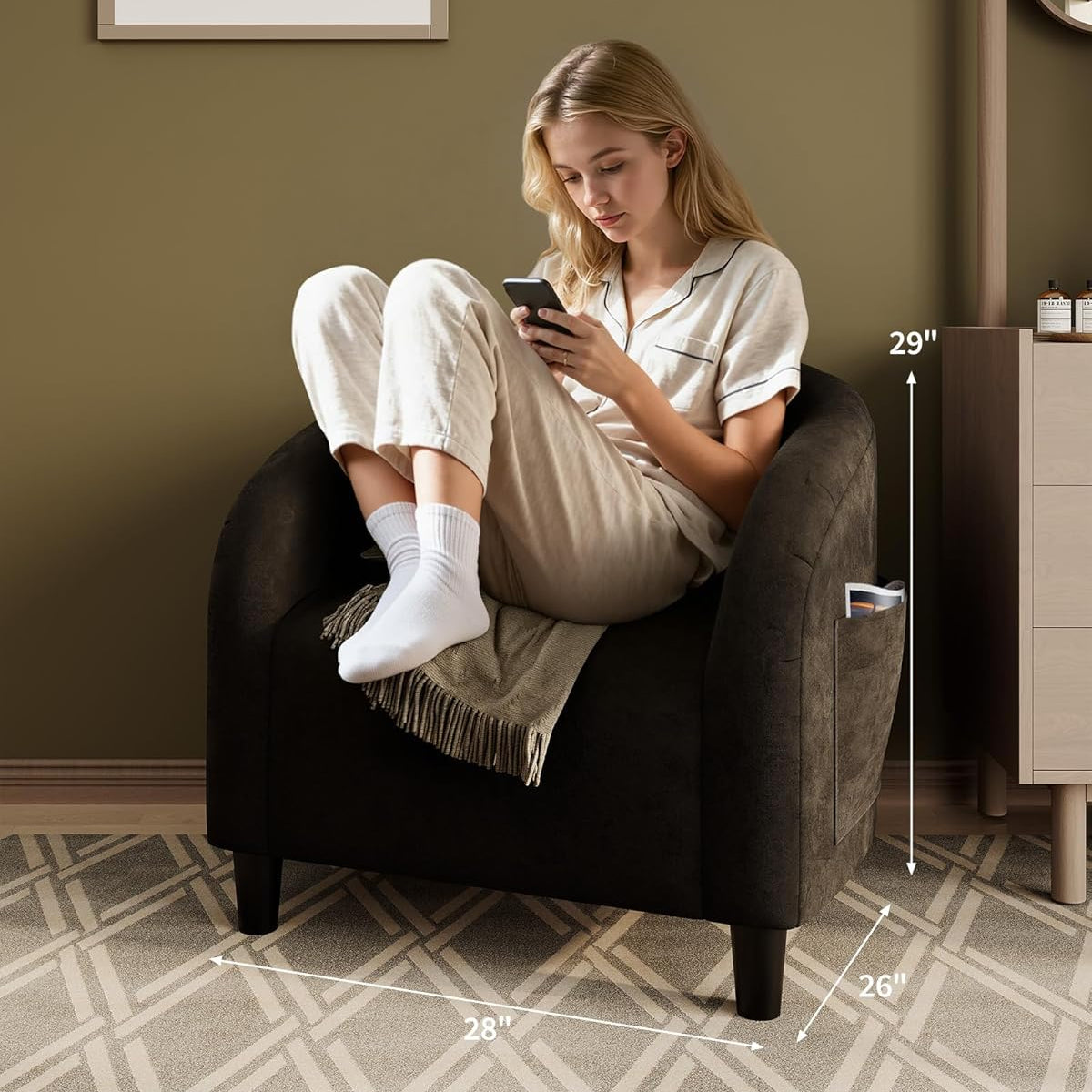 Garvee Accent Chair Club Chair Cozy Armrest Upholstered Velvet Barrel Chair with Solid Legs for Living Room Bedroom Study Waiting Room, Black