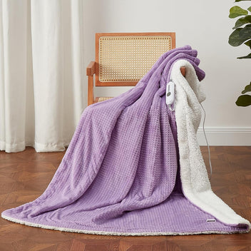 Garvee Electric Blanket Full Size, Waffle Heated Blankets with ETL Certified, Soft Flannel Heating Blanket, 4 Heating Levels, 10 Hours Auto Off, Machine Washable, Purple, 72" x 84"