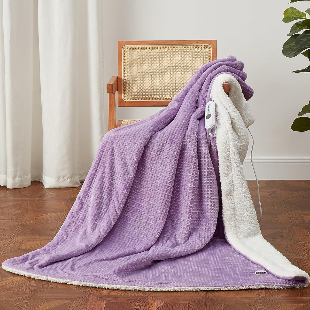 Garvee Heated Blanket Twin Size, Waffle Fast Heating Electric Blankets with ETL Certified, Soft Flannel, 4 Heat Levels, 10 Hours Auto Off, Machine Washable, Purple, 62" x 84"