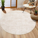 Garvee Solid Beige 4'-Round Washable Rug for Living Room, Bedroom, Nursery, Modern Abstract Design, Non-Slip Rubber Backing, Stain Resistant - Beige