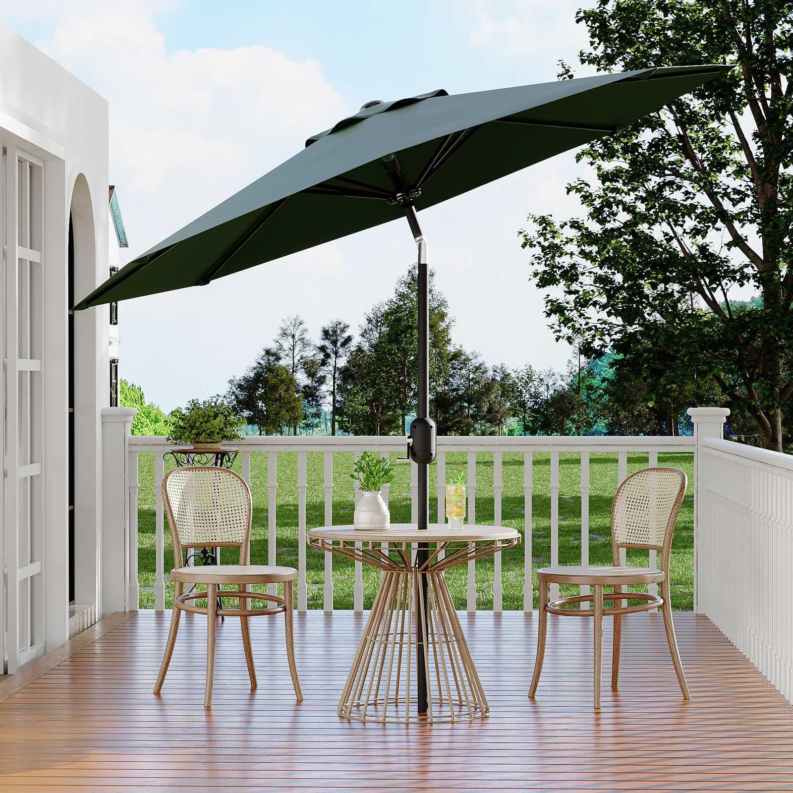 Garvee 10' Patio Umbrella with Crank Lift & Push Button Tilt, Table Umbrella Outdoor Patio 8 Sturdy Ribs for Yard, Deck, Pool, Dark Green