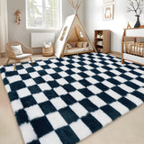 Garvee Plush Area Rug 4x6 Soft Fluffy Checkered Carpet for Bedroom Living Room Blue - Navy Blue