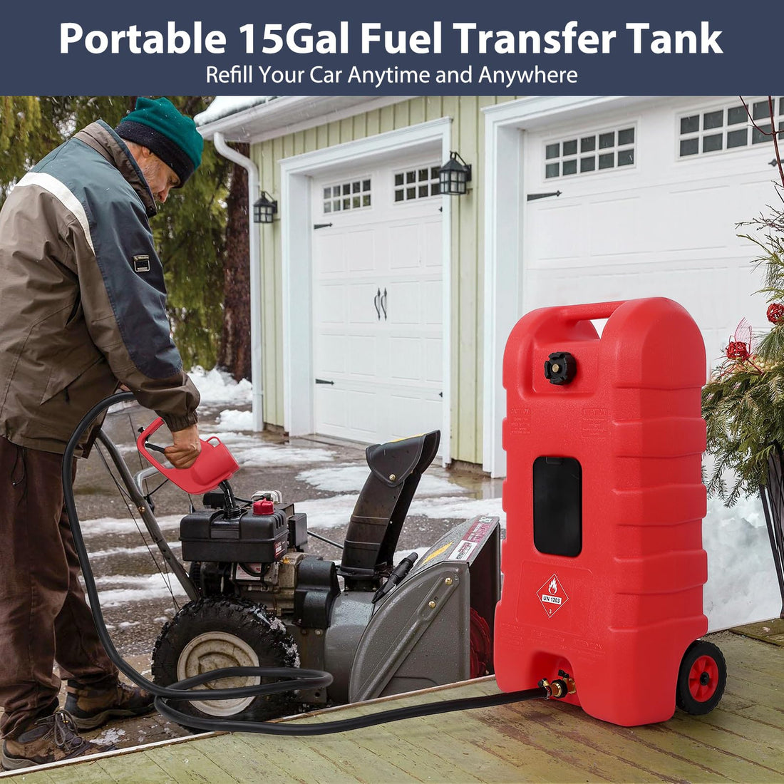 Garvee Fuel Caddy 15 Gallon Portable Diesel Fuel Caddy with Pump, 10ft Hose, Manual Siphon 7.5 L/min, UV-Resistant for Garage and Workshop, Red