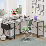 Garvee L Shaped Computer Gaming Desk with Power Outlet & LED Light, 54 Inch, Reversible Modern Corner Desk, Oak, Home Office-Gray Oak - Gray Oak