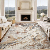 Garvee Machine Washable Area Rug 9x12 Large Living Room Rug, Non Slip Modern Abstract Floor Carpet, Low Pile Foldable Rug, Soft Rug for Bedroom, Nursery, Dining Room, Brown - Brown