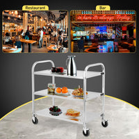 3 Tier Heavy Duty Trolley Rolling Cart, Stainless Steel Utility Cart with Handle and Locking Wheels, for Kitchen, Restaurant, Hospital, Laboratory and Home,  265Lbs