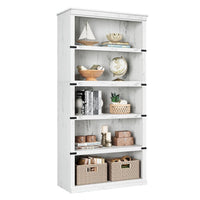 Garvee 5 Tier Bookcase, Farmhouse Book Shelf with Storage, Tall Book Case Wooden 5 Shelf Bookcase for Home Office, Living Room, Bed Room (White, 67.4" H x 31.5" W x 12.8" D)