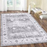 Garvee Area Rug 4x6 Distressed Floral Pattern Area Rugs Machine Washable Rug Indoor Floor Cover Carpet Rug Soft Velvet Mat Foldable Accent Rug for Living Room Bedroom Dining Room, 4'x6', Grey - Gray