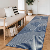 Garvee Washable 2x6 Blue Hallway Runner Low Pile Non Slip Kitchen Rug Geometric Stripped Lines Indoor Carpet Ultra Thin Foldable Mat - Blue