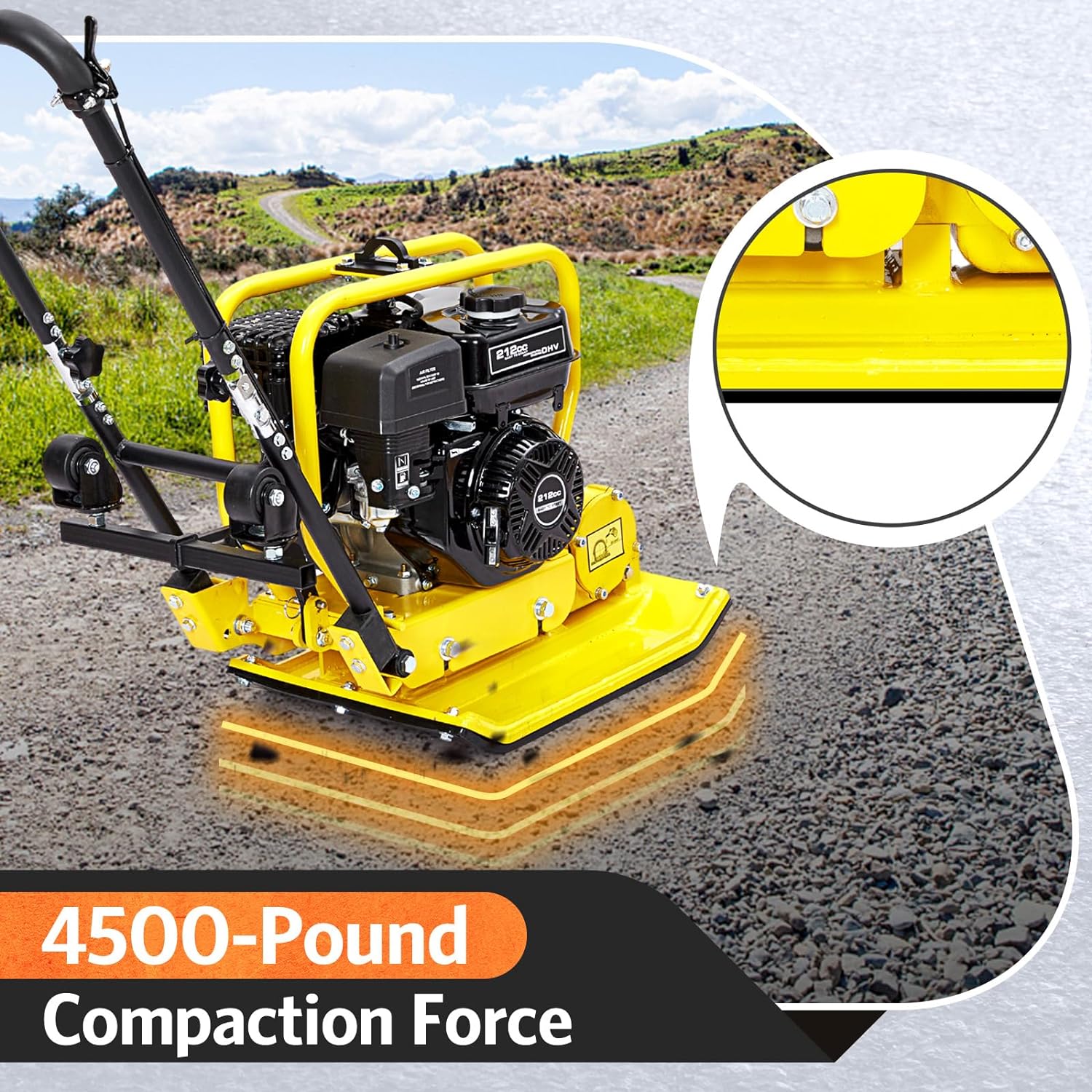 7.0 HP Plate Compactor 20x15 inch Plate, 212cc Engine 5760 VPM, Power Vibratory Soil Plate Tamper