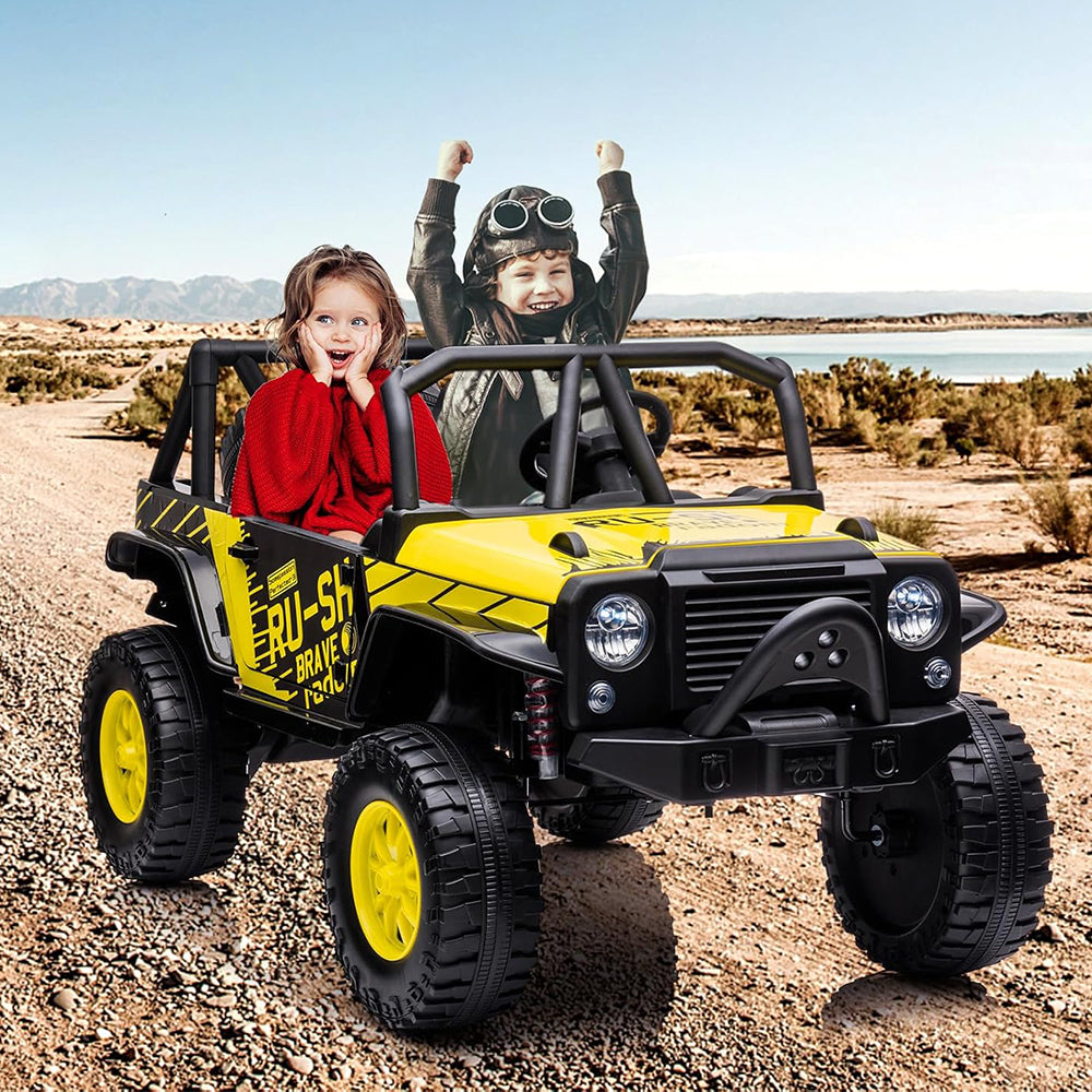 Garvee Ride - P Series: 2-Seater Ride On Truck for Kid, 24V Battery Powered Kids Car with Remote Control, 19" Extra Wide Seat, 2 Motors, Led Light, Enhanced Suspension - Yellow