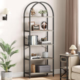 Garvee Bookshelf Arched Bookcase 5 Tier Display Racks Tall Standing Bookshelves Modern Storage Rack Shelf Wood Book Shelf for Bedroom, Living Room, Home Office - Gray
