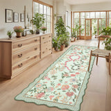 Garvee Scalloped Runner Rug 2x6 Machine Washable Non-Slip Kitchen Bathroom Rug Green Floral Animal Print Low Pile - Green