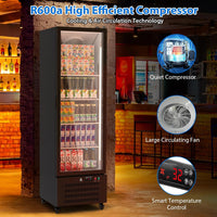 328L Commercial Glass Door Display Refrigerator, 11.6 Cu. Ft. Merchandiser Refrigerator Upright Freezer Beverage Cooler, Display Cooler Case Fridge with Adjustable Shelves, Drink Organizers, Black