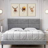 Garvee King Bed Frame Upholstered Platform, Bed Frame with Square Velvet Headboard, Wooden Slats Support, Non-Slip and Noise-Free, No Box Spring Needed, Easy Assembly - Light Gray - Full - Light grey