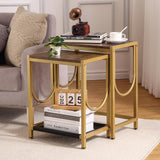 Garvee Nesting Side/End Table Set Industrial Metal Frame Modern Square Head Particle Board Vintage Smoked Tones 2 Sizes Suitable for Small Spaces