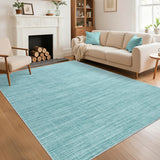 Garvee 9x12 Washable Rugs for Living Room, Non Slip Low Pile Carpet, Blue, Modern Minimalist Design - Light Blue