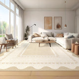 Garvee Border Washable Area Rug 8x10 Beige Modern Neutral Stain Resistant Non Slip Low Pile Scalloped Carpet for Living Room Bedroom Nursery Dining Room Office - Beige