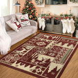 Garvee Christmas Area Rug Farmhouse Decorative Area Rug Rustic Buffalo Elk Indoor Throw Rug Xmas Area Rug Boho Area Rug Washable Area Rug for Bedroom Living Room Kitchen Nursery, Red 4' x 6' - Buffalo Elk