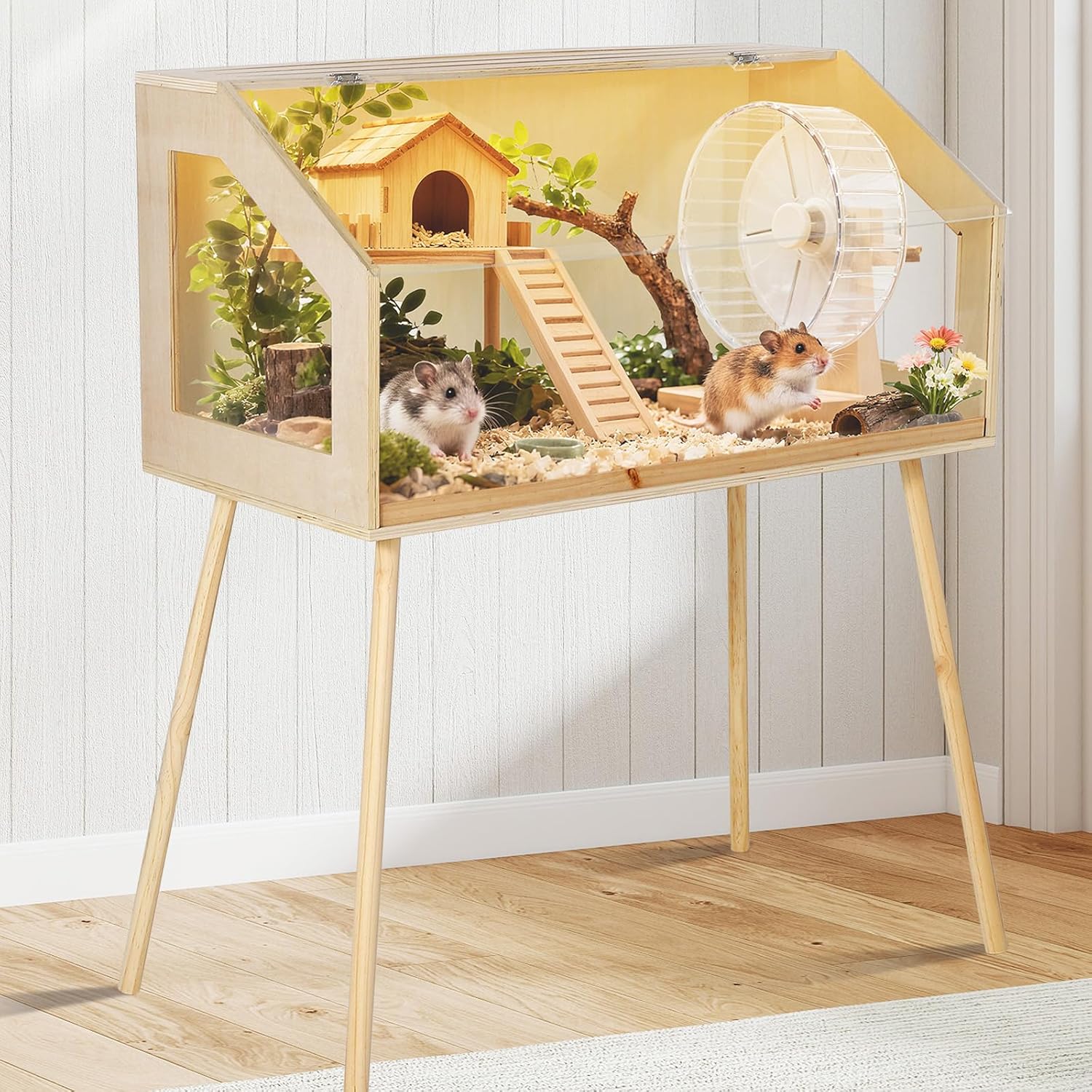 Garvee Hamster Cage with Legs, Large Syrian Hamster Habitats Enclosure with Chew Proof, Acrylic Window & Openable Top, Small Animal Cage for Guinea Pig, Chinchilla, Gerbil