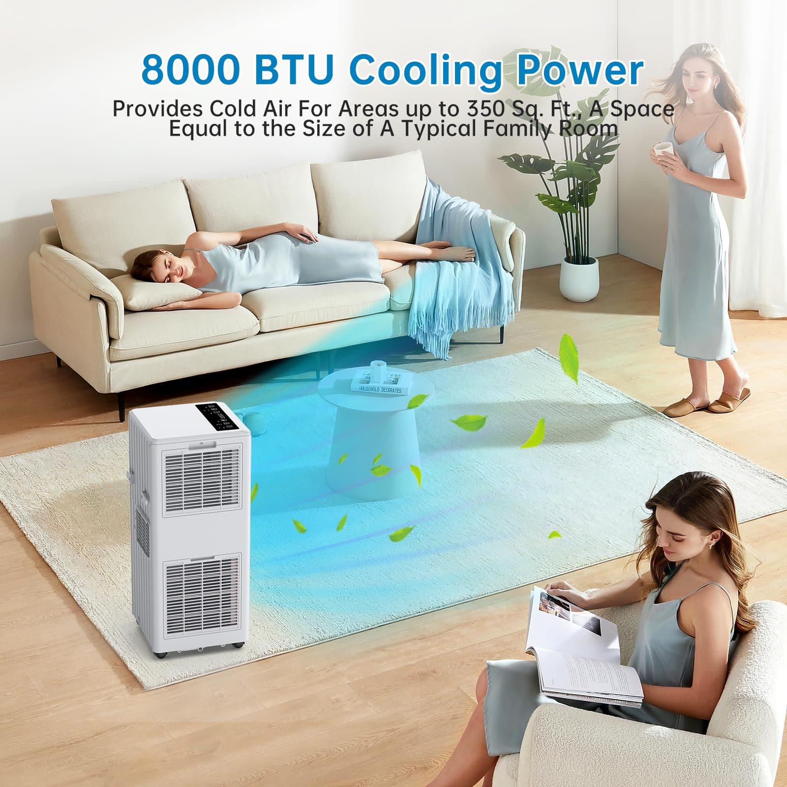 8,000 BTU Portable AC with Dehumidifier, Fan Modes, White