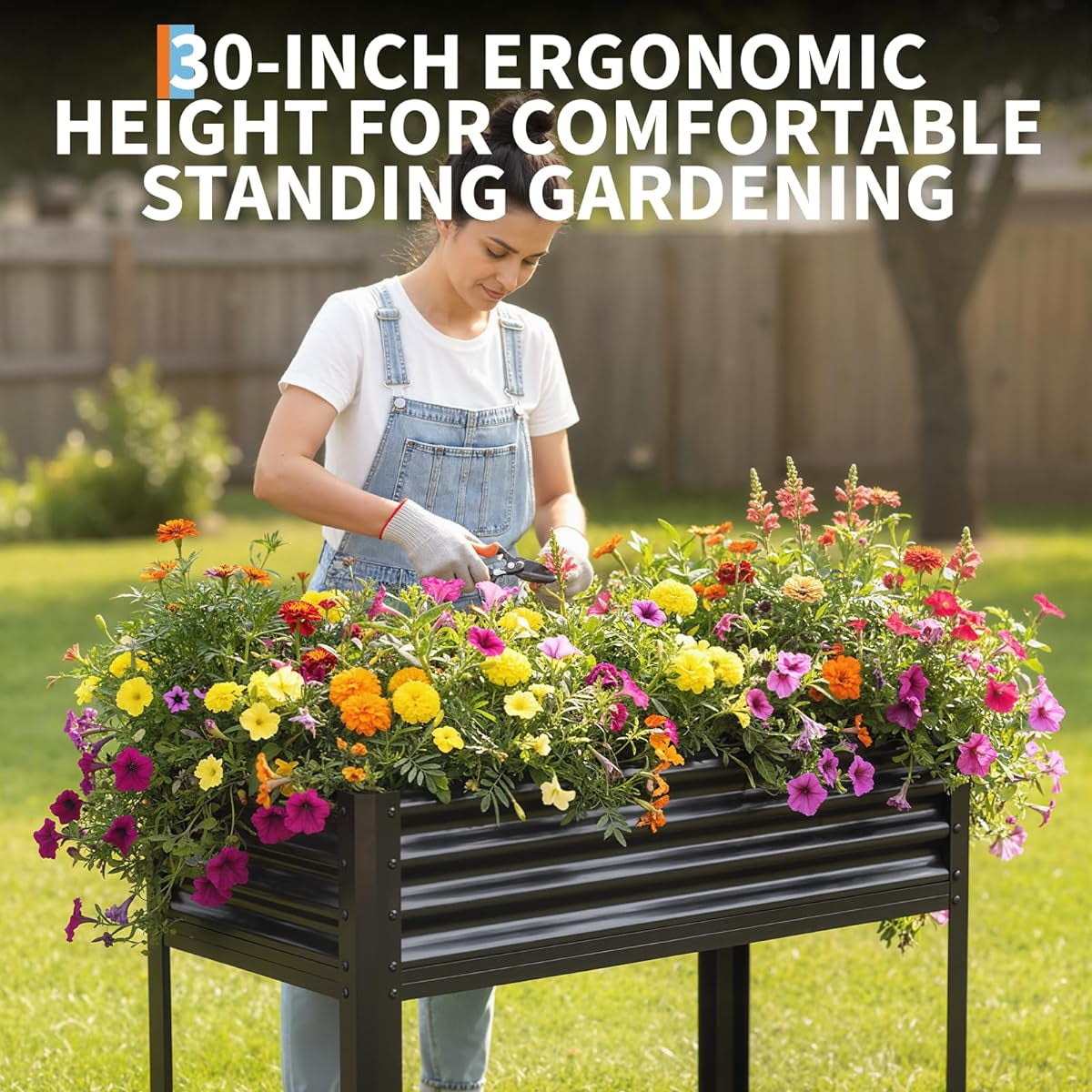 Garvee Large Raised Garden Bed with Legs Galvanized Elevated Planter Box 48×24×32 in for Backyard, Patio, Balcony, 400lb Capacity, Brown