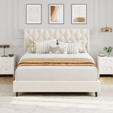 Garvee Beige Full Bed Frame with Adjustable Upholstered Headboard, Heavy-Duty Platform Bed for Bedroom, Full Size, Noise-Free Design - Beige