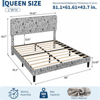 Garvee Botanical Print Upholstered Platform Queen Szie Bed Frame with Adjustable Headboard - Wood Slat Support, Noise-Free, No Box Spring Needed, Easy Assembly