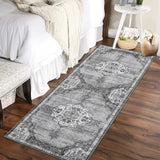 Garvee Runner Rug Vintage Medallion Non Slip Washable 2x6 Grey Low Pile Thin Accent Rug for Hallway Living Room Bedroom - Gray