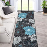 Garvee Runner Rug 2x6 Modern Rug Hallway Washable Runner Rug Floral Print Floor Cover Floral Rug Retro Mat Accent Rug Bathroom Laundry Room Bedroom Office Farmhouse - Dark Gray
