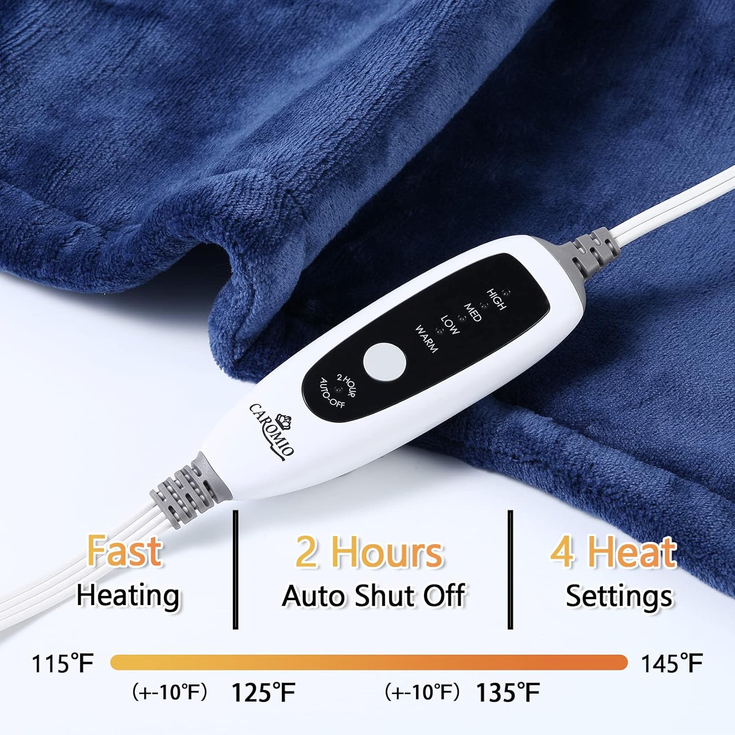 Garvee Heating Pad for Neck and Shoulders Back Pain Relief, Electric Weighted Heating Pads with Auto Shut Off Large, Full Body Back Heat Pad Fast Heating, 4 Temperature Settings (Navy Blue, 33"x22")