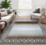 Garvee Modern Washable 9x12 Rug for Living Room - Soft Ombre Velvet, Non-Slip, Machine Washable, Brown/Grey, Ideal for High Traffic Areas - Brown & Khaki