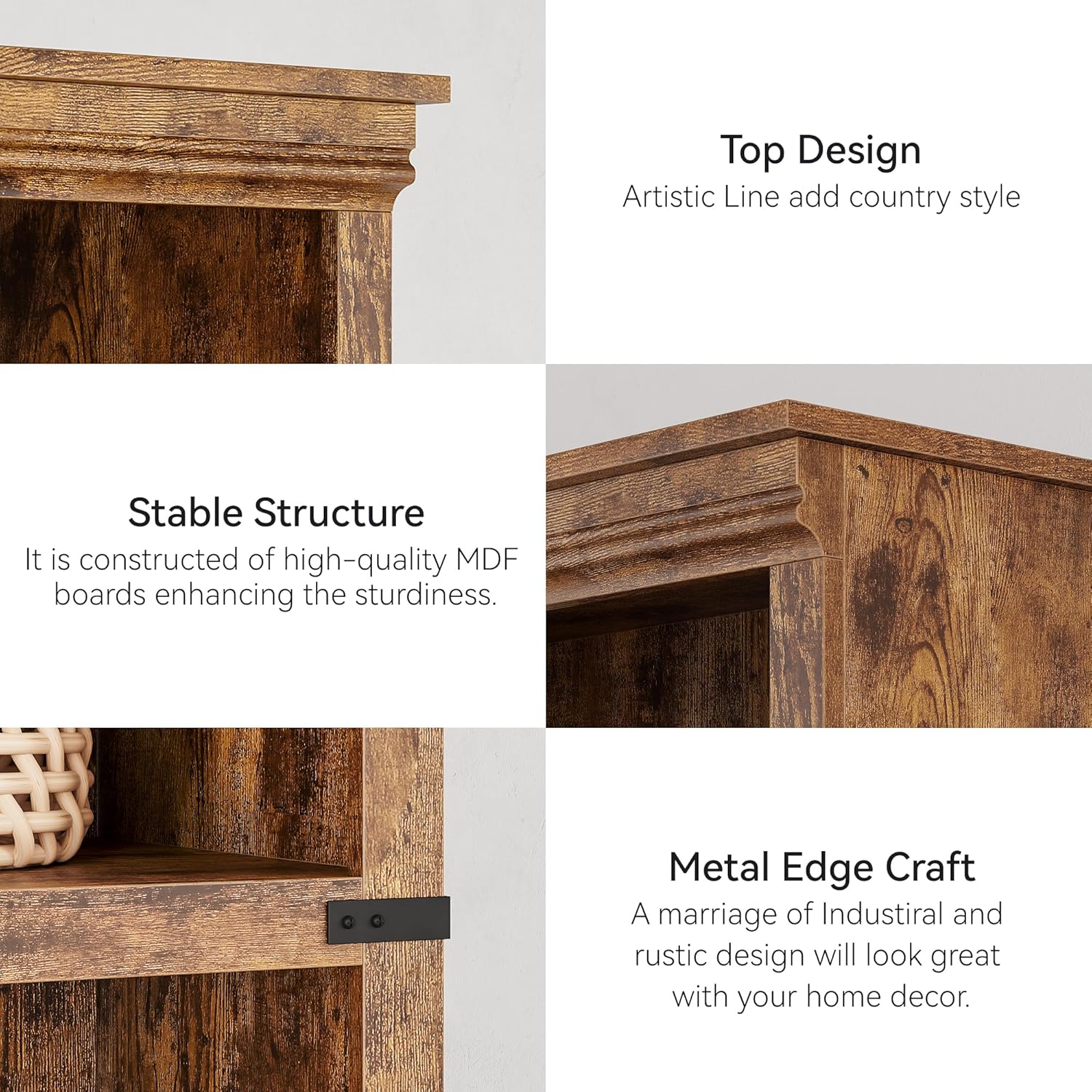 Garvee 5 Tier Bookcase, Farmhouse Book Shelf with Storage, Tall Book Case Wooden 5 Shelf Bookcase for Home Office, Living Room, Bed Room (Vintage, 67.4" H x 31.5" W x 12.8" D)