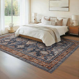 Garvee 9x12Ft Washable Area Rugs, Large Traditional Floral Rugs for Living Room, Low Pile Neutral Soft Rug for Bedroom, Dining Room, Home, Office - Blue/Orange